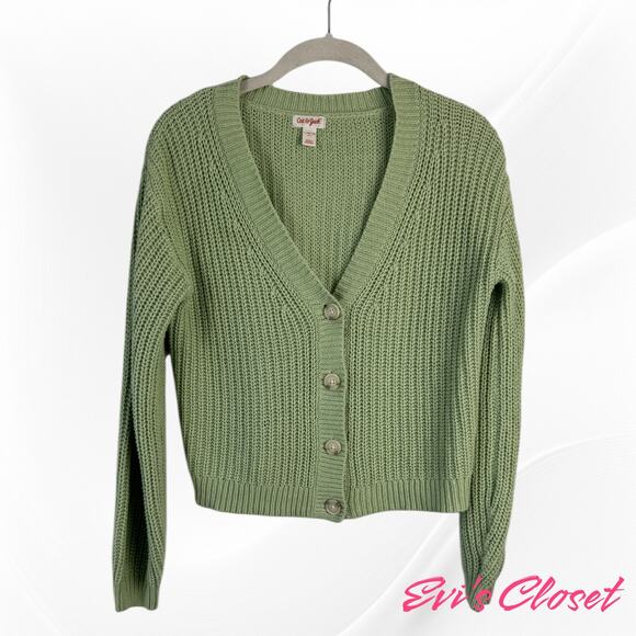 Cat & Jack Kids Green Button Up Cardigan Size L 10-12 - Picture 1 of 5